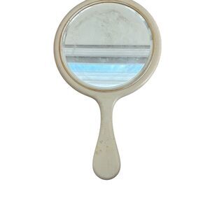Antique Celluloid Hand Mirror French Ivory Art Deco Beveled Glass Monogram 1920s